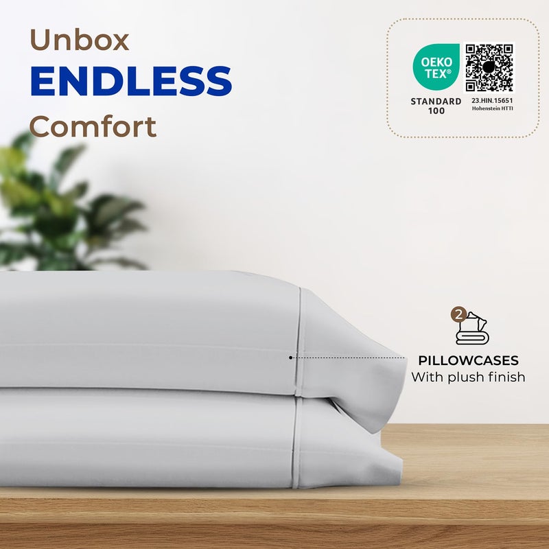 THREAD SPREAD 100% Egyptian Cotton Pillow Cases King - 1000 Thread Count Pillow Cases King Size Set of 2, Soft Cooling & Breathable Extra Long Staple Sateen Weave Cotton Pillow Covers for Bed - Silver - Image 3